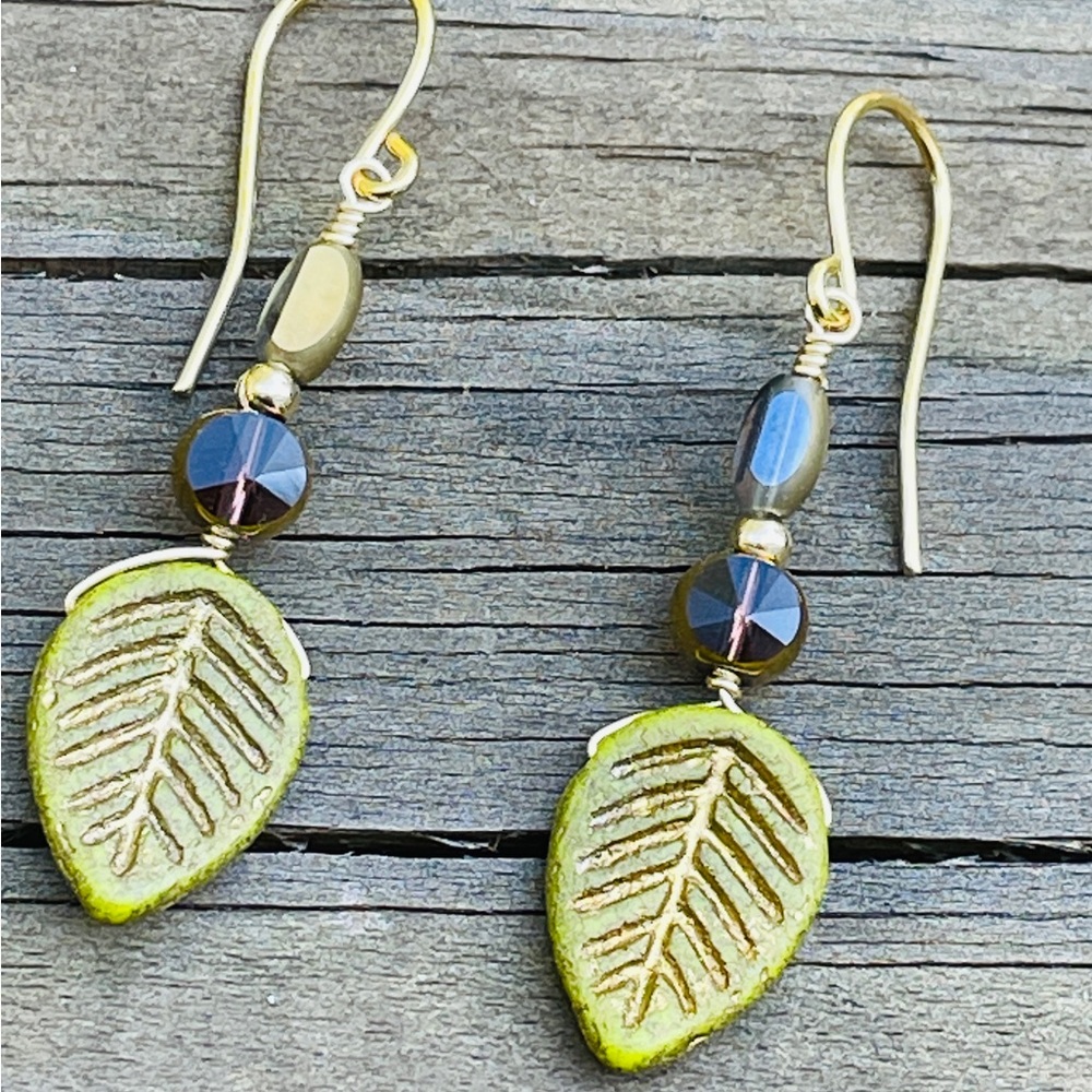NEW Sage Fall Leaf Charm Earrings - Picture 6 of 7